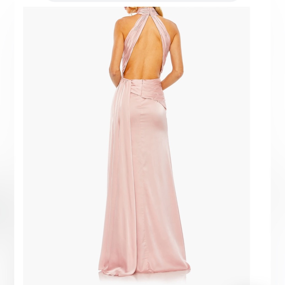 Ieena for Mac Duggal Side Ruched Satin Halter Gown - Picture 3 of 9